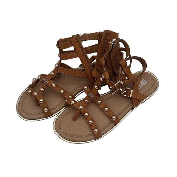 DKNY Womens Tan Gladiator Sandals With Gold Studs Size UK 4 / US 6 - Picture 1 of 5